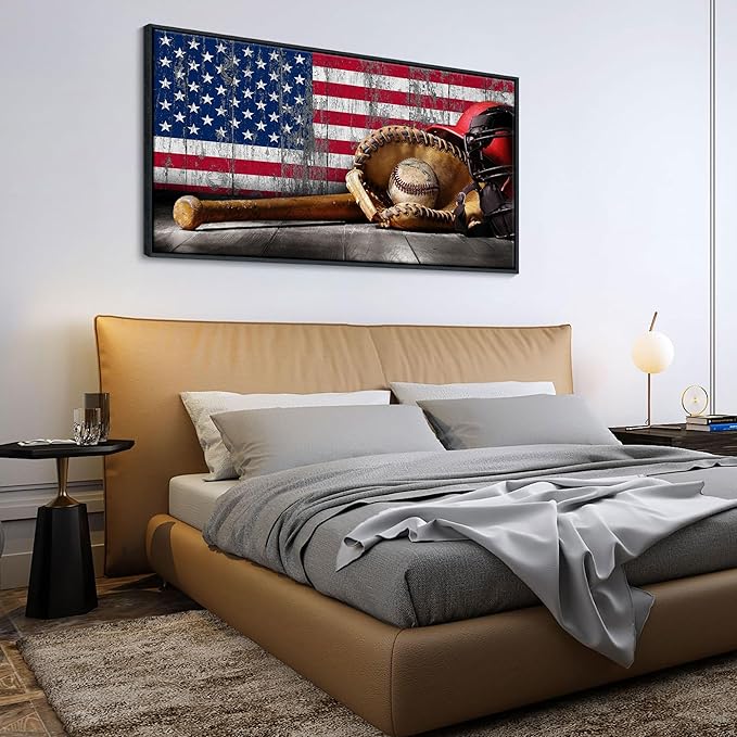 YDYSUNE Baseball Wall Art Vintage American Flag Canvas Prints Sports Pictures Paintings for Living Room Office Home Decorations Modern Artwork 20횞40IN