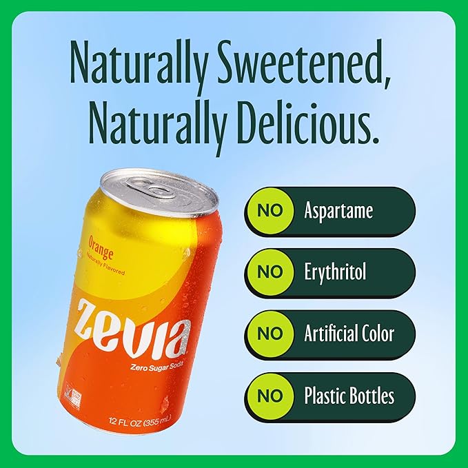 Zevia Zero Sugar Soda, Rainbow Variety Pack, 12 oz Cans (24-Pack) ??Naturally Sweetened, Non-GMO Project Verified, Gluten-Free, Vegan