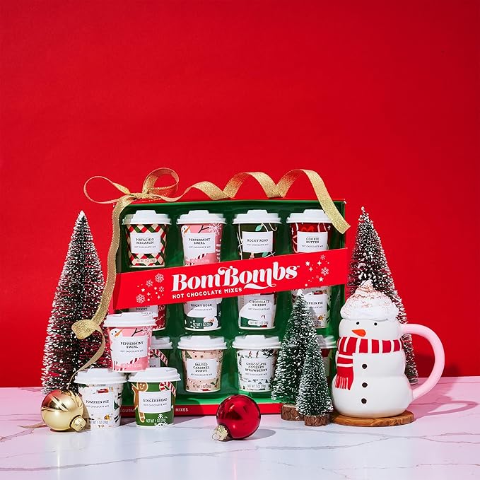 BomBombs Mini Hot Chocolate Gift Set with Holiday Packaging, Dessert Flavors Include Rocky Road, Cookie Butter, Pumpkin Pie & More, Set of 12