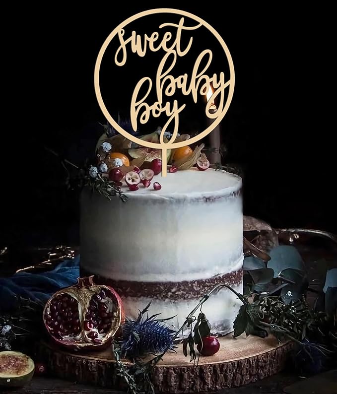 Sweet Baby Boy Cake Topper - Wooden Oh Boy Baby Shower Cake Decorations for Boys - Baby Shower Cake Topper for First Birthday/Gender Reveals Party, Photo Booth Props