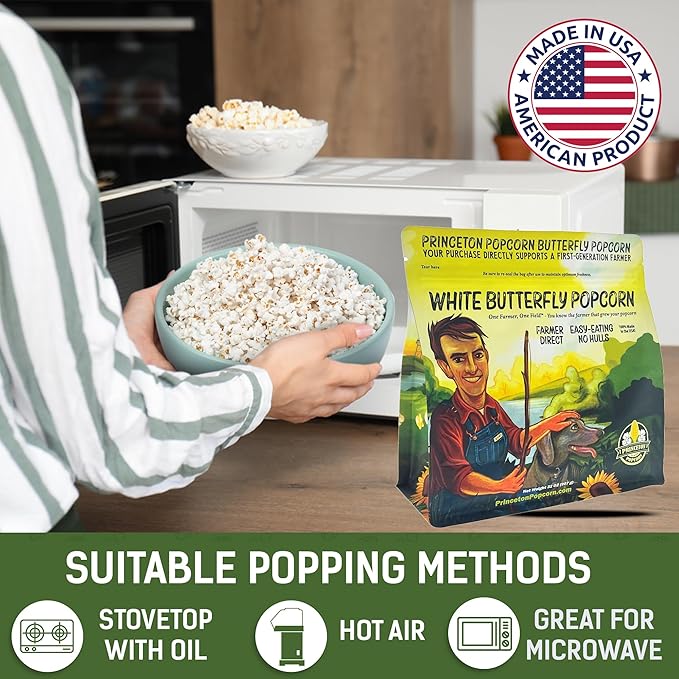 Princeton Popcorn Baby White Popcorn Kernels, Tender & Small, Non GMO, Hulless, Farmer Direct, Gluten Free, 2lb Bag for Popping, Ideal for Oil Popcorn Popper, Microwave Popcorn or Air Popper