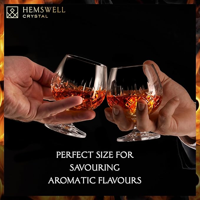Brandy Snifter Glasses Set of 2 - Small Cut Glass Goblets for Scotch or Whiskey - Cognac Glasses - European Crystal 8.5oz