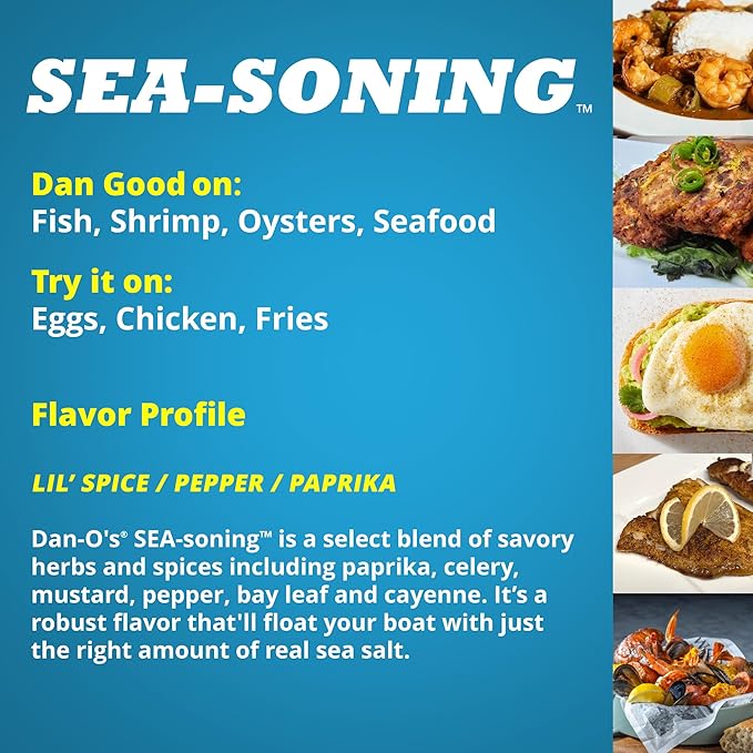Dan-O's SEA-soning Seasoning, 8.9 oz Bottle, All-Purpose Seasoning for Fish, Shrimp, Seafood, Chicken and More, Sugar Free, Zero Calorie, Use this Spice Blend to Compliment any Sea-Inspired Dish