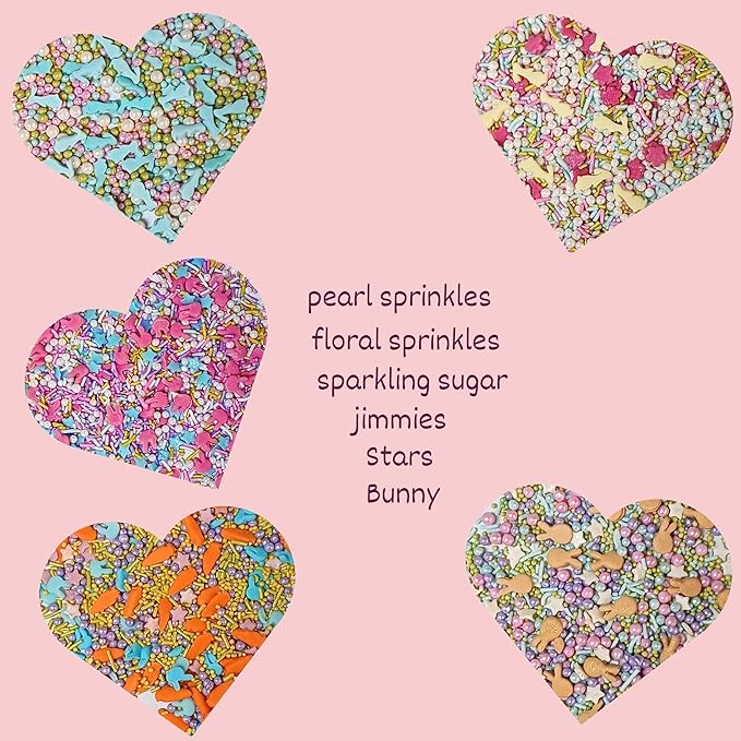 Confect Easter Sprinkles Edible | Assorted pack of 5 White, Sky Blue, Pink, Yellow, Pearls, Easter Bunny & Vermicelli I Cookies, Desserts & cupcake Decorating | Edible Sprinkles Mix for Baking & Cake