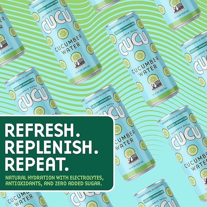 CUCU Cucumber Water ??Natural Hydration from Cucumbers with Vitamin C, Electrolytes & Antioxidants ??No Sugar Added, Non-GMO ??12 Pack, 11 fl oz Cans