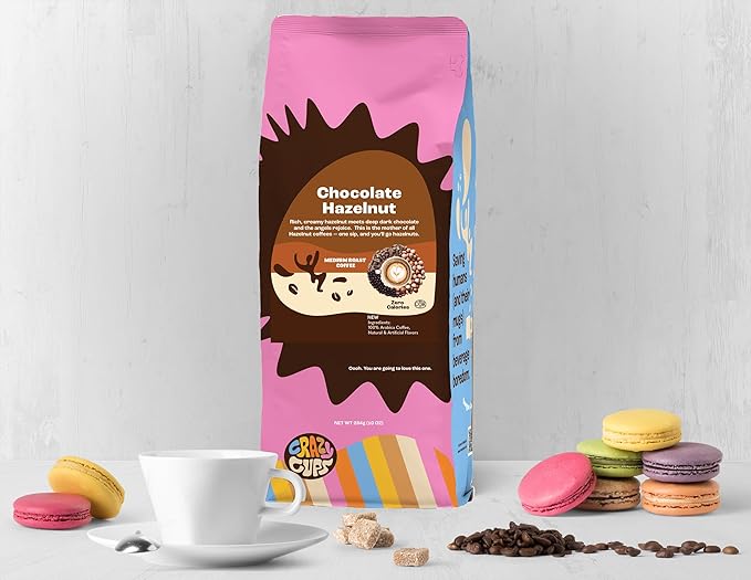 Crazy Cups Chocolate Hazelnut Ground Coffee, For Brewing Flavored Hot Or Iced Coffee, Medium Roast Flavored Coffee in 10 oz Bags, Pack of 3