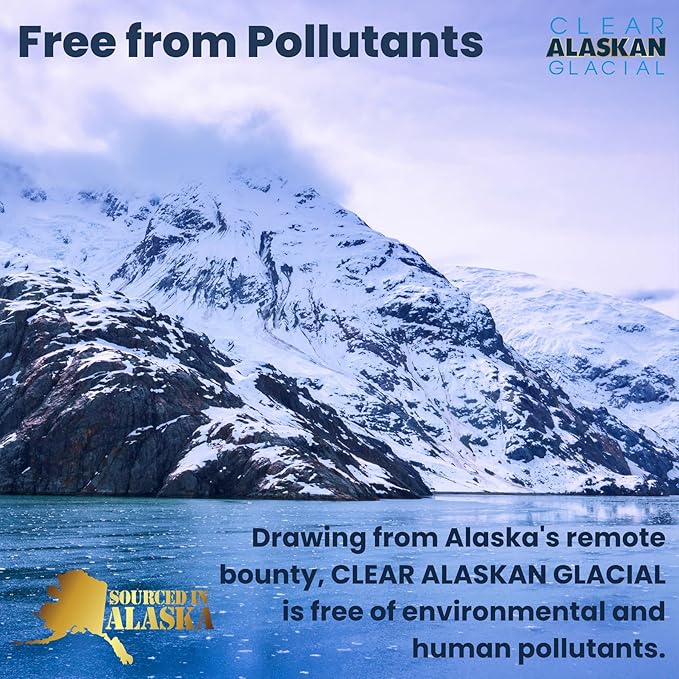 Clear Alaskan Fresh Glacier Water - Naturally Alkaline Glacial Water, rich in Minerals and Electrolytes | 33.8 Fl Oz (1000 ml) - Pack of 12 | Pristine and bottled at the source in BPA-free plastic bottles