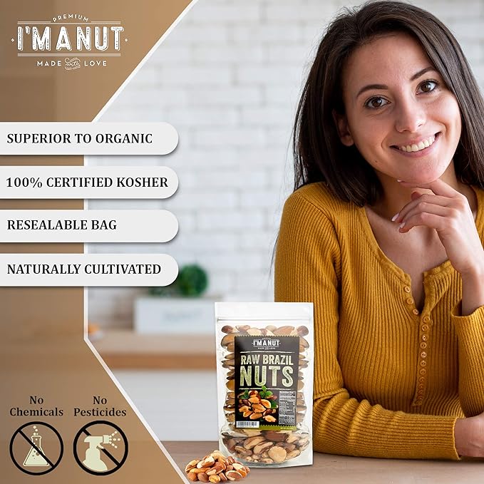 I’m A Nut Brazil Nuts, Raw, 32oz (2 lb) Distinct and Superior to Organic | No PPO Non GMO Batch Tested Gluten & Peanut Free Herbicides Or Pesticides Vegan Keto Friendly Large, Fresh Resealable bag.