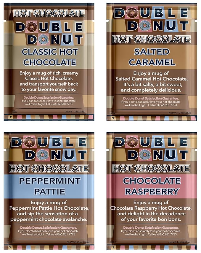 Gourmet Hot Cocoa Mix Variety Pack - Classic, Chocolate Raspberry, Salted Caramel, & Peppermint Hot Chocolate Mix Sets - 32 Count