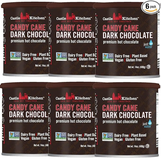 Castle Kitchen Candycane Hot Chocolate (6 Pack, 14oz Ea.) - Dairy Free, Vegan Christmas Hot Cocoa Mix made With Dark Chocolate and Natural Flavors-Just Add Water- No Artificial Sweeteners