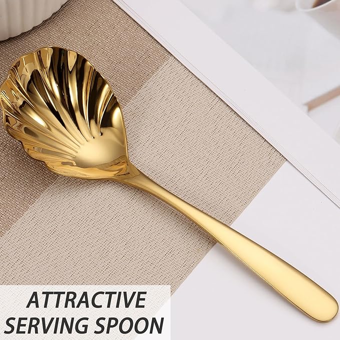 Large Serving Spoon, Stainless Steel Catering Serving Utensils for Party Buffet Dinner Banquet Cooking Kitchen Basics,Dishwasher Safe(Gold)