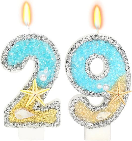Birthday Candle for Cake, Beach Starfish Sequins Candles, 2.76 inch Cake Topper Decoration for Birthday Party (Number 29)