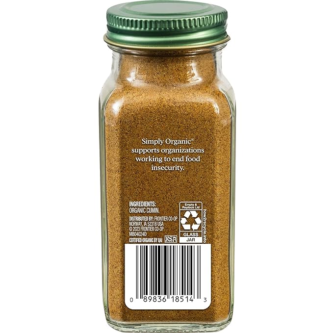 Simply Organic Ground Cumin Seed, 2.31 Ounce Glass Jar, Rich, Warm, Complex Earthy Spice Flavor, Certified Organic, Kosher