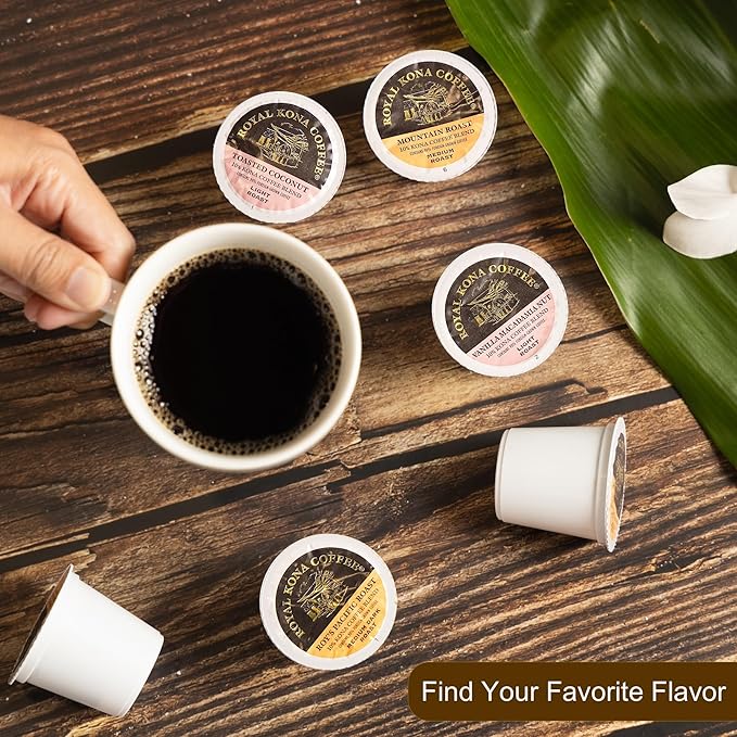 Royal Kona Vanilla Macadamia Flavored, 10% Kona Coffee Blend, Light-Roast Single-Serve Coffee Pods, Compatible with Keurig® Brewers, A Taste of Aloha - (12 Count Box)