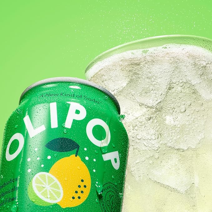 OLIPOP Prebiotic Soda Pop, Lemon Lime, Pantry Pack Packed with Prebiotics, Fiber, and Botanicals, Gluten Free, Vegan, GMO Free, 12oz (12-Cans)
