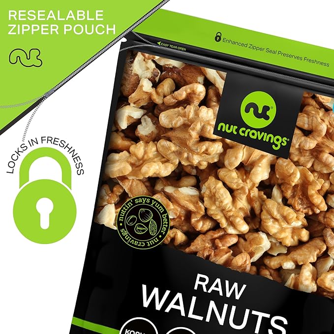 NUT CRAVINGS - Raw Walnuts Halves & Pieces, Unsalted, Shelled, (48oz - 3 LB) Bulk Nuts Packed Fresh in Resealable Bag - Kosher Healthy Snack, Food Assortments Ideal for Trail Mixed Nuts