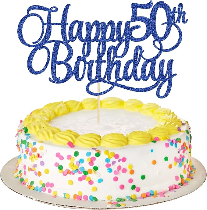 1 Pack Happy 50th Birthday Cake Topper Blue Glitter Number 50 Fifty Years Old Birthday Cake Pick Decoration For 50th Birthday Celebrating Anniversary Party Supplies