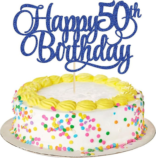 1 Pack Happy 50th Birthday Cake Topper Blue Glitter Number 50 Fifty Years Old Birthday Cake Pick Decoration For 50th Birthday Celebrating Anniversary Party Supplies
