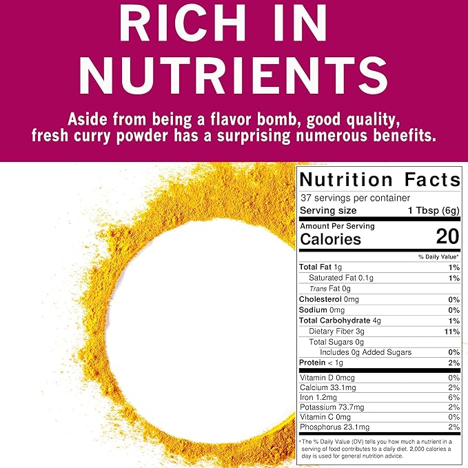 SPICES VILLAGE Yellow Indian Curry Powder, Curry Spice for Cooking, 8 oz, Natural Medium Madras Curry Mix, Kosher, Gluten Free, Non GMO, Salt Free, Resealable Bulk Bag