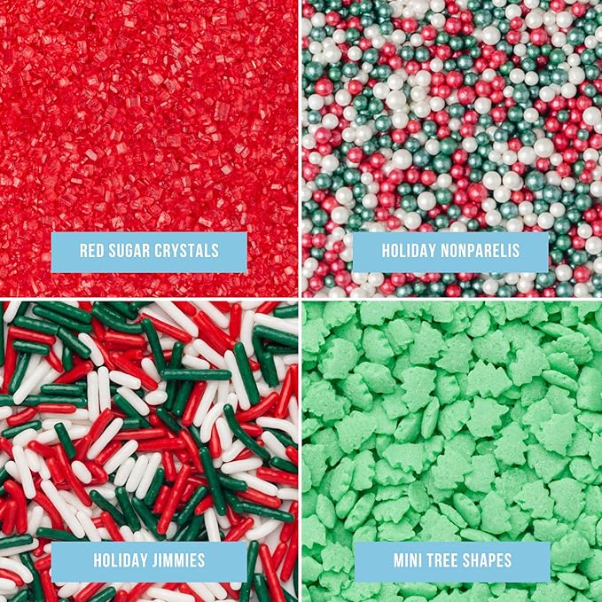 Sweets Indeed, Christmas Sprinkles, 4 Pack, Holiday Edible Sprinkle Mix, Perfect for Cake Decorations, Baking, Ice Cream, Cookies, Cupcake Topper (Christmas)