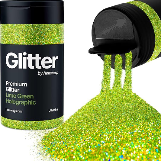 Hemway Premium Glitter Shaker - Lime Green Holographic | 130g Ultrafine Metallic Flake Sequins for Resin & Epoxy Crafts | Craft Supplies for Tumblers, Festival, Art