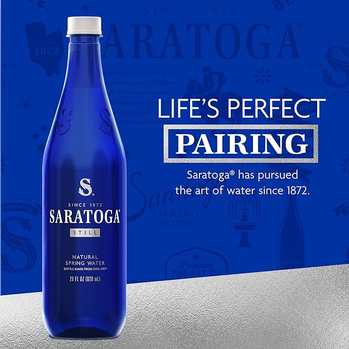 Saratoga Spring Water Bottles, 12 Pack - Still Bottled Water with Naturally Occurring Minerals - Recycled PET Plastic Bottles - 28 Fl Oz
