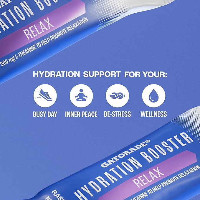 Gatorade Hydration Booster Electrolyte Drink Mix Powder Packets, Relax and Unwind, Raspberry Lemon, Makes 20 Fl Oz (6 Pack)