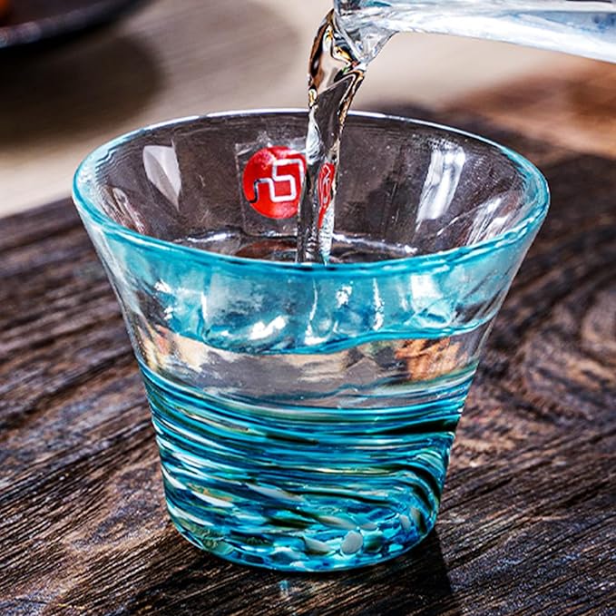 Japanese Handcrafted Sake Cups – Exquisite Artisan Glassware for Cold Sake & Shochu, Elegant Drinkware for Any Occasion, Made in Japan (Cherry Blossom & Camellia, Sake Glass (2 fl oz))