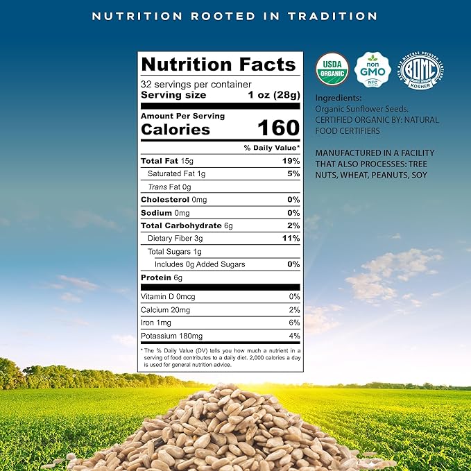 CROP BY POP - Organic Raw Hulled Sunflower Seed Kernels, Unsalted, Shelled (32oz - 2 LB) Packed Fresh in Resealable Bag - USDA Organic, Non GMO - Naturally Grown, Vegan, Kosher