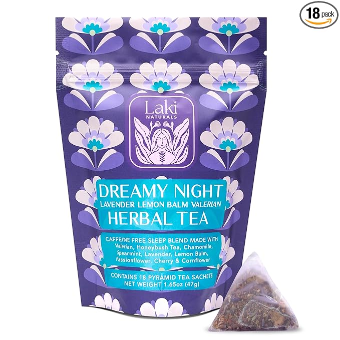 Dreamy Night Sleep Tea (1.65 oz, Pack of 18 Tea Bags) ??Sleepytime Calming Caffeine Free Tea Herbal Blend with Valerian Root, Chamomile, Lemon Balm, Passionflower and Lavender for Bedtime