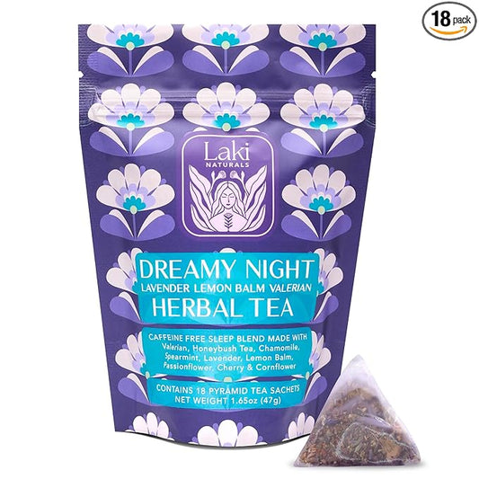 Dreamy Night Sleep Tea (1.65 oz, Pack of 18 Tea Bags) ??Sleepytime Calming Caffeine Free Tea Herbal Blend with Valerian Root, Chamomile, Lemon Balm, Passionflower and Lavender for Bedtime