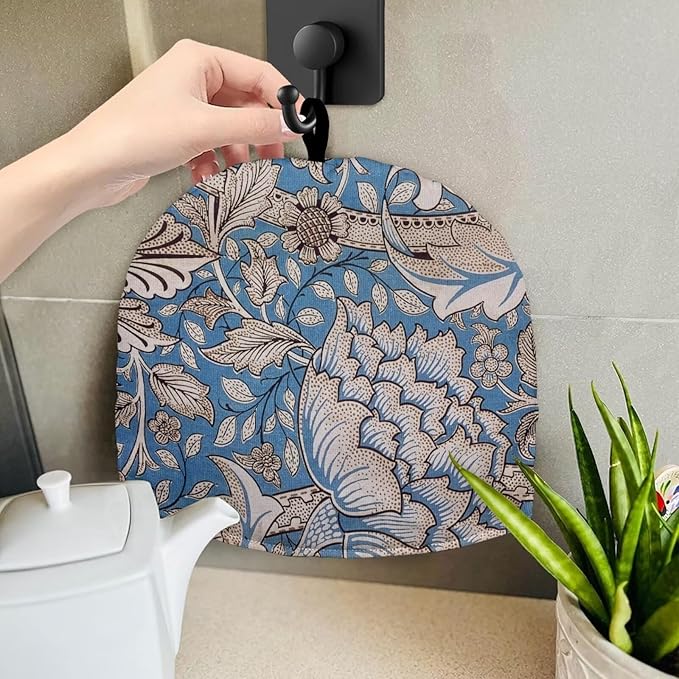 William Morris Pattern Tea Cozy for Teapot Dome Teapot Cover Customized Teapot Covers with Handle Dust Cover Kitchen Kettle Dust Cover Can Hung and Folded Tea Pot Kitchen Decorative 竊뉰lue竊?"<div>