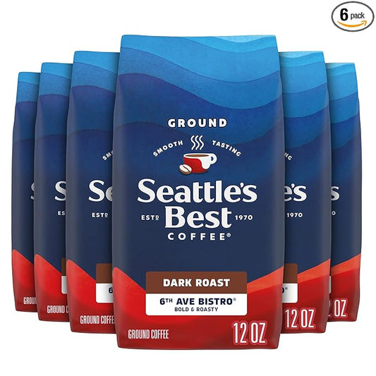 Seattle???Best Coffee, Dark Roast Ground Coffee, 6th Ave Bistro, 100% Arabica, 6 Bags (12 oz Each)
