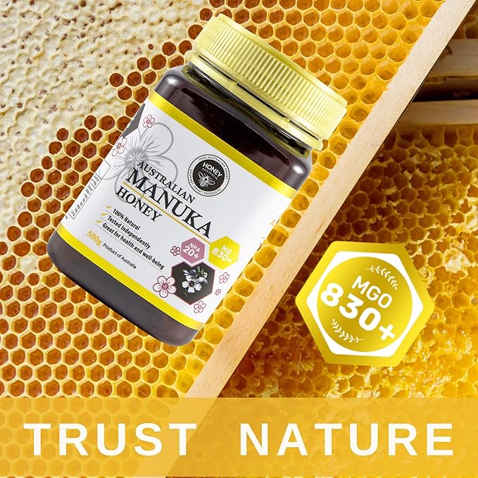 Honey Australia Manuka Honey MGO 830+ | 17.6 oz | Medical Grade, Organic, Raw, Certified Pure Manuka Honey for Daily Health & Wellness | Delicious, Rich Taste, Also Suitable For Skin Care
