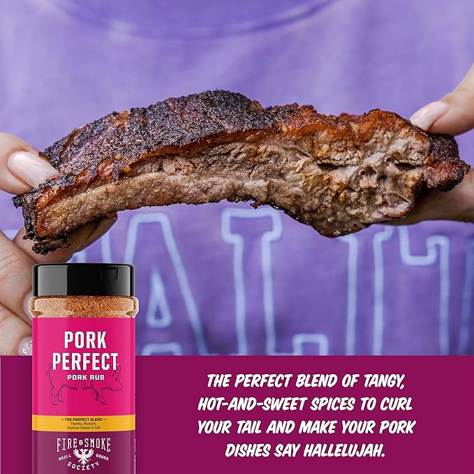 Fire & Smoke Society Pork Perfect Pork Rub | BBQ Seasoning for Smoking and Grilling Meat | Ribs Rub, Spices | Paprika, Mustard, Cayenne Pepper & Salt | XL (2-Pack)