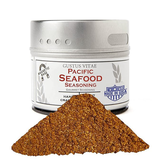 Pacific Seafood Seasoning | Authentic Artisanal Spice Mix | All Natural, Non GMO | Hand Crafted in Small Batches | Sustainably Sourced Spices | Made in USA | Ultra Premium, GLP-1 Friendly | Gourmet Sea Food Seasoning | Magnetic Tin | Gustus Vitae | #25