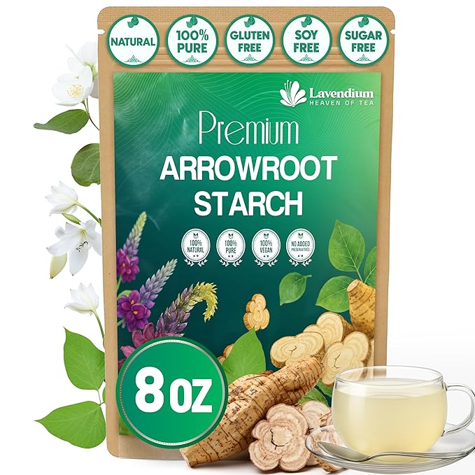 Lavendium, Premium Arrowroot Starch Powder ??8oz Resealable Bag, Gluten-Free, Non-GMO, Premium Plant-Based Thickener for Cooking, Baking & Frying. No Sugar. No Caffeine. Vegan