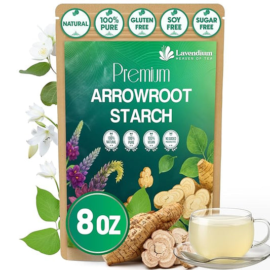 Lavendium, Premium Arrowroot Starch Powder ??8oz Resealable Bag, Gluten-Free, Non-GMO, Premium Plant-Based Thickener for Cooking, Baking & Frying. No Sugar. No Caffeine. Vegan