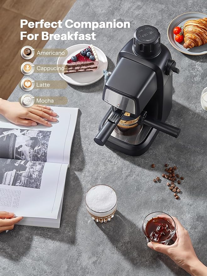 Espresso Machine 3.5 Bar, 800W Compact Size Coffee Maker with Steam Wand, 4 Cups Cappuccino & Latte Machine for Home and Office