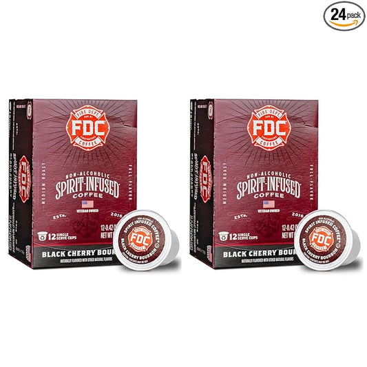 Fire Department Coffee - Black Cherry Bourbon Coffee K Cups - Gives Back to Firefighters - Bourbon Infused Pods - Roasted in the USA - Veteran Owned - 24 Single Pods