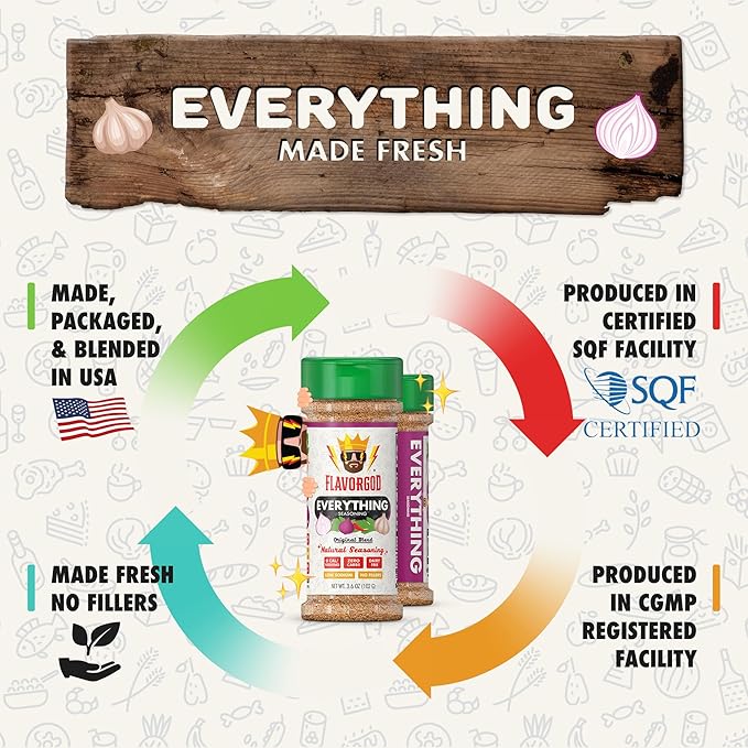 Everything Seasoning Mix, 2 Bottles by Flavor God - Premium All Natural & Healthy Spice Blend for Beef, Chicken, Dips, Seafood & Salad - Kosher & Low Sodium - Great Flavor Spices and Seasoning Gift