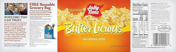 Jolly Time Value Pack Butter-Licious, Original Buttery Microwave Popcorn Snack, Gluten Free with Real Buttered Corn Homestyle Flavor (Bulk 24-Count Box)