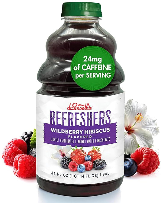 Dr. Smoothie Refreshers Wildberry Hibiscus ??Made with Real Fruit Juice ??Drink Concentrate, No Artificial Colors, Shelf-Stable ??Lightly Caffeinated with Green Coffee Extract (46 oz Bottle)