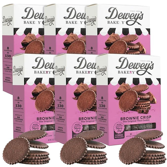 Dewey's Bakery Brownie Crisp Moravian Cookie Thins, Bakery Fresh with Real Simple Ingredients, Low Calorie Snack, No Artificial Flavors, Synthetic Colors or Preservatives, 9oz (Pack of 6)