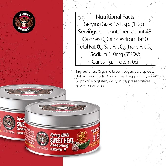 Sauce Goddess - BBQ Sweet Heat Spice Rub - Gluten-Free Seasoning, Garlic-Loaded Spicy Sweet Rib Rub - 1.75oz (2 Tin Cans)