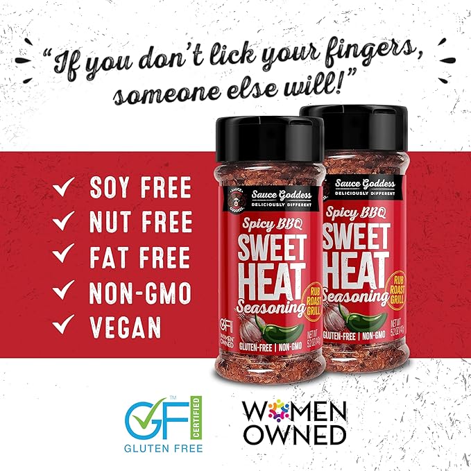 Sauce Goddess BBQ Sweet Heat Spice Shaker (2-Pack) - BBQ Rub with Brown Sugar and Has a Nice Garlic Flavor. Combination of Spicy and Sweet Seasonings and Spices for Cooking