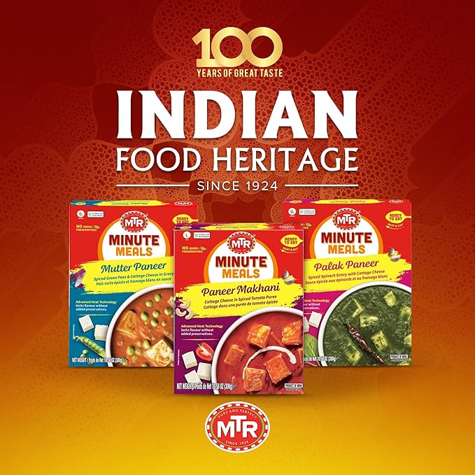 MTR - Minute Meals: Paneer Makhani - Cottage Cheese in Spiced Tomato Puree - Tasty Indian Meal with No Added Preservatives - A Quick Meal Suitable for Vegetarians, Ready in Minutes! (Pack of 6)