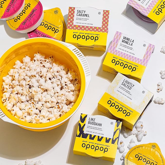 Opopop Gourmet Popcorn Gift Set - Variety 12-Pack Microwave Popcorn Kit, Collapsible Silicone Popcorn Popper, Gift Ready Packaging, Gluten Free Snacks Variety Pack, BPA-Free and Dishwasher Safe