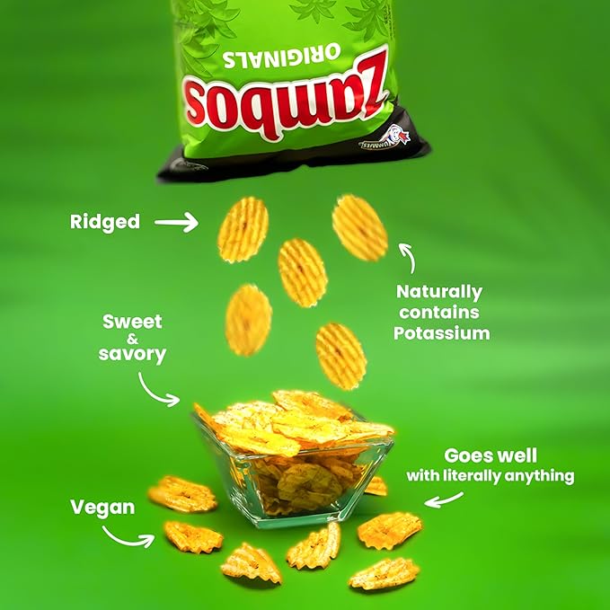 Zambos Plantain Chips Original, Ridged (Pack of 12)