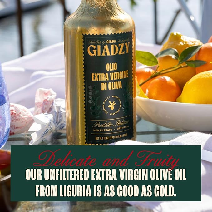 Giadzy by Giada de Laurentiis Olive Oil Extra Virgin - Premium Unfiltered Cold-Pressed Italian Olive Oil, Gold Wrap, Made in Italy, Perfect for Cooking & Gifting. Rich in polyphenols & antioxidants.